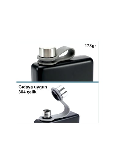 Omeniv 304Çelik Siyah Matara 250ml Termos İçki Votka Viski Şişesi