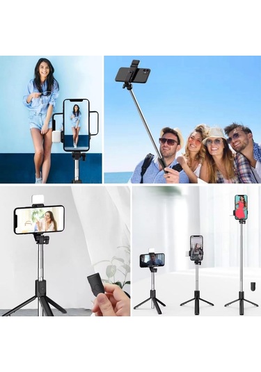 Kendiliğinden Led Işıklı Kumandalı Uzayabilen Selfie Çubuğu,masa Üstü Tripod Çok Renkli