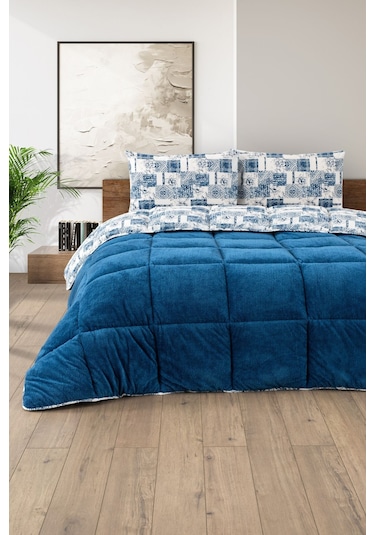 Battal Wellsoft Yorgan Çift Taraflı Yastık Kılıflı 215x235 Cm Mavi