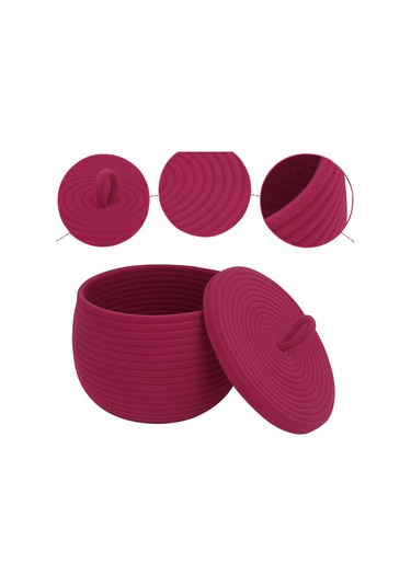 Mutfak, Banyo Ve Ev İçin Halat Hasır Sepet 17x21 Cm Kapaklı Saklama Sepeti Honeypot Mürdüm