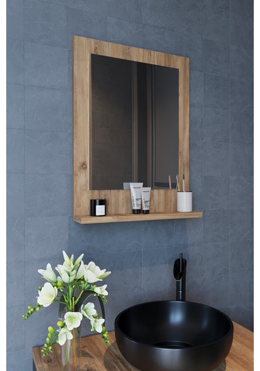 Makbulce Safir Raflı Dresuar Banyo Aynası 60 x 45 Atlantik Çam