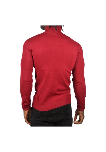 Deepsea Erkek Bordo Tam Balıkçı Yaka Yanları Desenli Slim Fit Boğazlı Triko Kazak 2505495 Bordo