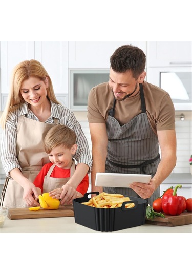 Ninja Air Fryer Liner'ları İçin 2 Adet Air Fryer Liner'ları Yeniden Kullanılabilir Sepet B Siyah