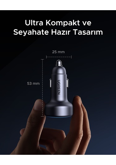 Ugreen 30w 3 Portlu Araç İçi Şarj Cihazı Çakmaklık Adaptörü, 45843