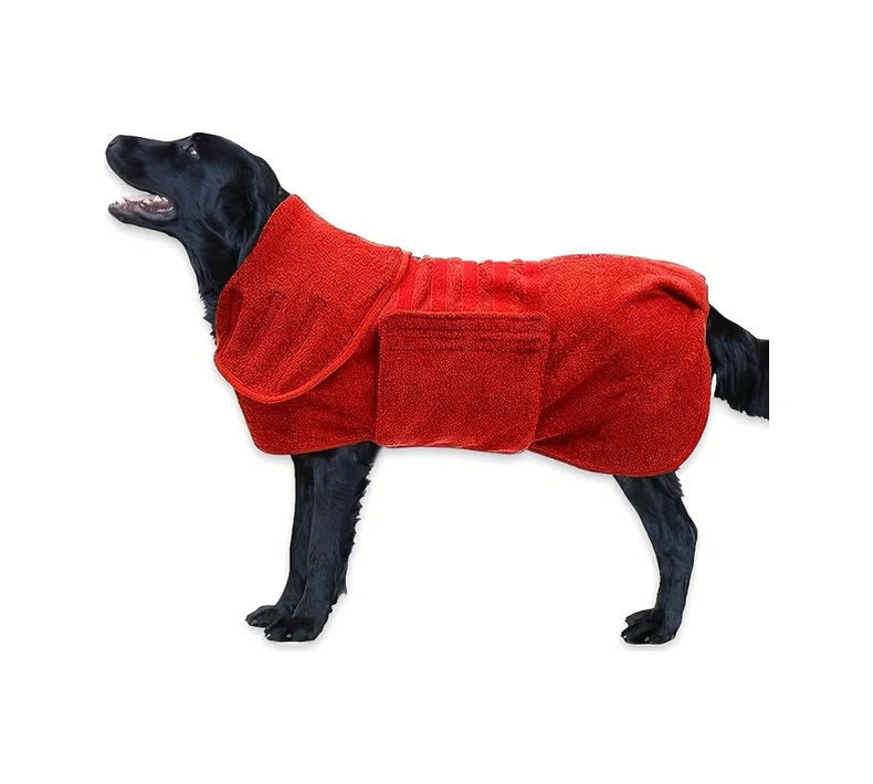 Elmpaly Kırmızı S Hızlı Kuruyan Süper Emici Köpek Bornozu - Ayarlanabilir Yün Kumaş Havlu