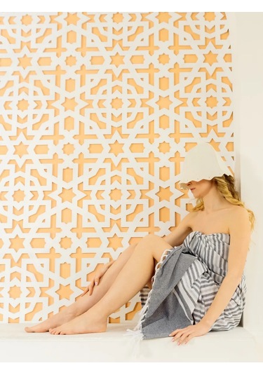 Gang Büyük Plaj Havlusu 90x180 Cm Pamuk Hint 391941653 Gri