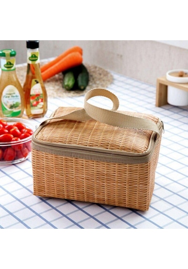 Taklit Rattan Öğle Yemeği Çantası Taşınabilir Su Geçirmez Darbeye Dayanıklı Termal Yalıtımlı Bento Kutusu Kamp Buzlukları 56775285 Çok Renkli