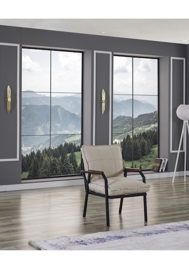 Mygusi Hayal Balkon, Bahçe, Cafe - Metal Kanepe Koltuk Takımı - 2+1+1 Sehaplı Krem