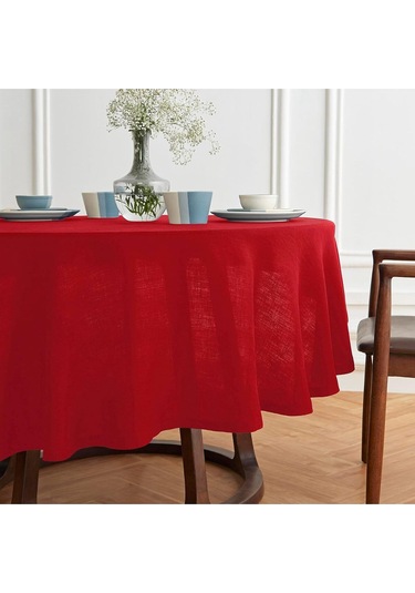 Polyester Simsiz Keten Yuvarlak Dertsiz Masa Örtüsü 160cm