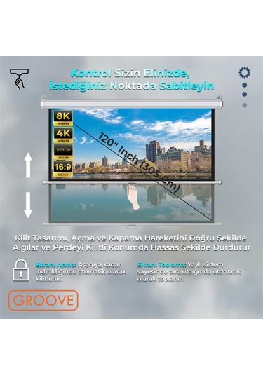 Groove Vizio Pro 120 Inch 265x150cm Blackout Işık Geçirmez Profesyonel Projeksiyon Perdesi