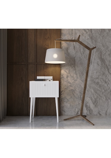 Enwood Canopus Mdf Beyaz Ahşap Ayaklı Tek Kapaklı Komodin