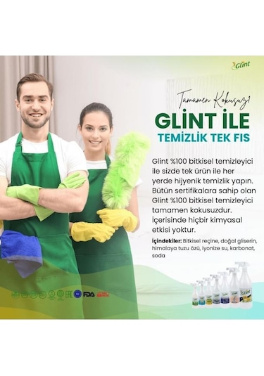 Glint 2 X 1 Litre %100 Çok Amaçlı Temizleyici Vegan Leke Çıkarıcı - Yağ Çözücü 2 Adet 2'li Set