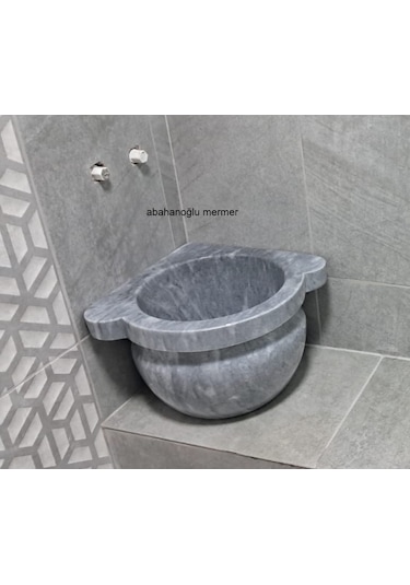 Mermer Banyo Seti Banyo Kurnası Gri - Siyah