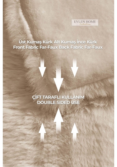Kürk Yatak Örtüsü Çift Kişilik Dolgulu Peluş Yumuşak Çift Taraflı Yorgan 3 Parça Loria Bej Bej
