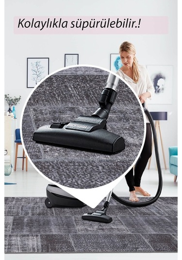 Jazz Patchwork Desenli Dokuma Taban Dekoratif Siyah Halı (Al 81)