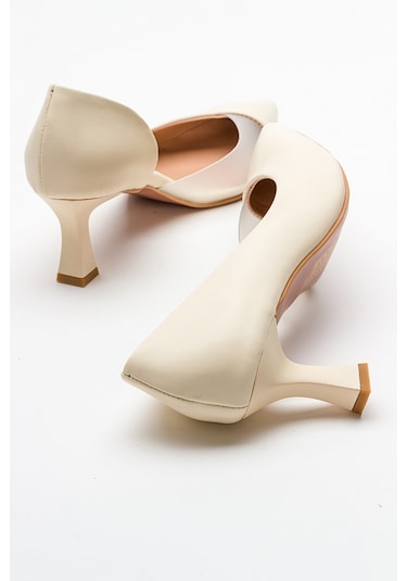 Luvishoes 353 Ekru Cilt Topuklu Kadın Ayakkabı Ekru