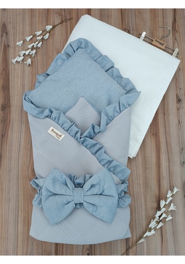 Pike Bebek Battaniyesi Kundağı %100 Pamuklu Çıkarılabilen İç Elyaf Yenidoğan Hastane Çıkışı Mavi