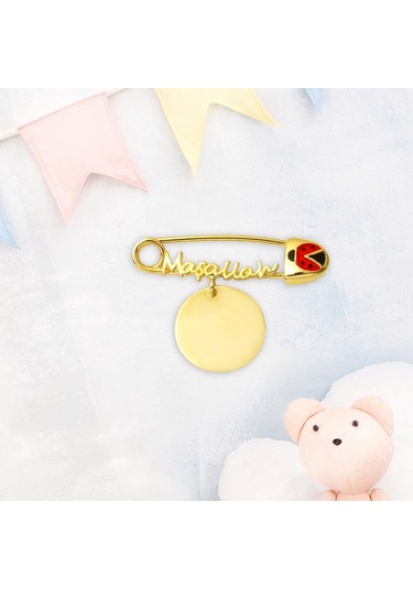 Yazı Yazılabilen Maşallahlı Altın Çengelli İğne VACIS14K20586