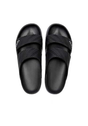 Twigy Kevin Çizgili Erkek Terlik - Siyah