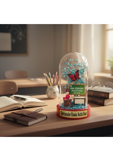 Sıralı Biblolu Ters Fanus - Öğretmenler Günü Hediyesi