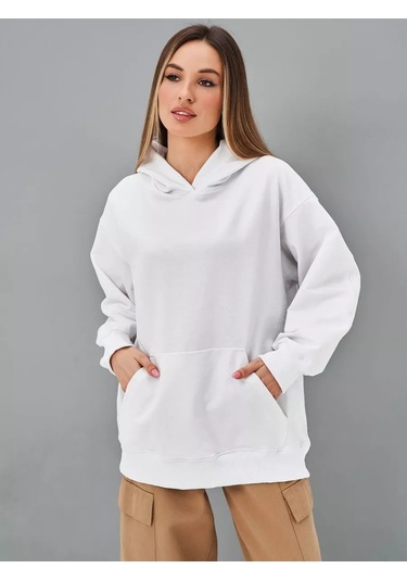 Baomiks Collection Oversize Kapüşonlu Spor Hoodie 195474668 Beyaz