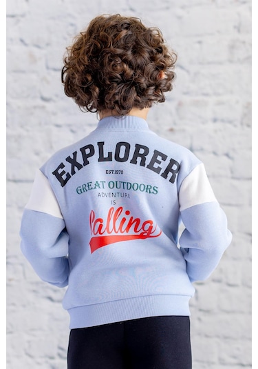 Zeyland Unisex Çocuk Baskılı Kolej Ceket - Mavi Mavi