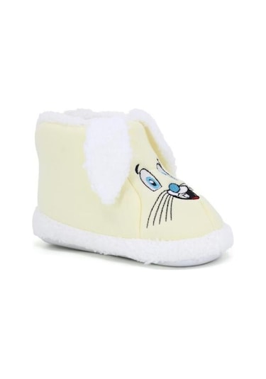 Kulakcıklı Kreş Ev Okul Ayakkabısı Unisex Bebek Çocuk Panduf Kırık Beyaz