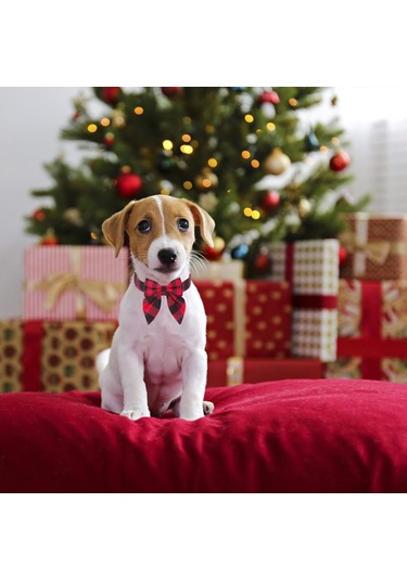 Leezsingfiyonklu Noel Köpek Tasması, Ayarlanabilir Pamuklu Kırmızı Kareli Papyon Büyük Köpekler İçin Noel Köpek Tasmaları Evcil Hayvanlar-8