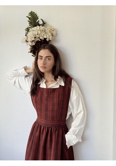 Retrobird Mandy Uzun Midi Boy Jile Elbise Kadın Kiremit-13651 Kiremit