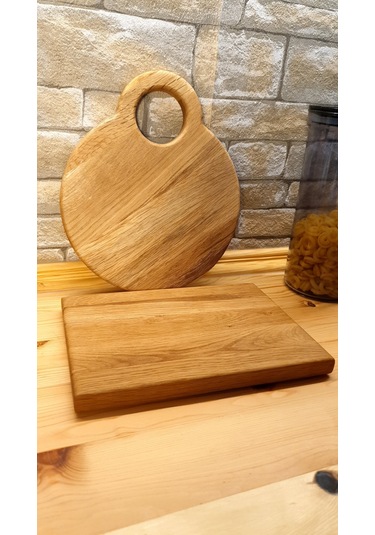 Meşe Ağacı Doğal Ahşap  Kesme Sunum Tahtası 2' Li Set