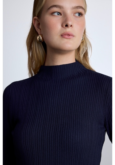 Yüksek Yaka Triko Bluz Lacivert Lacivert