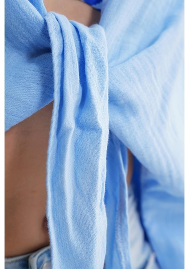 4723 Kadın Önü Bağlamalı Bolero Bluz Bebe Mavi Bebe Mavi