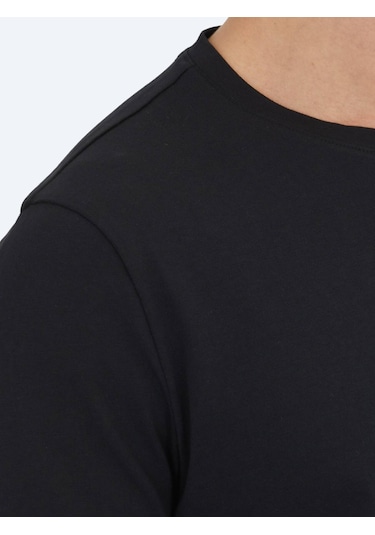 Kip Unisex Siyah Düz Bisiklet Yaka %100 Pamuk T-shirt Siyah
