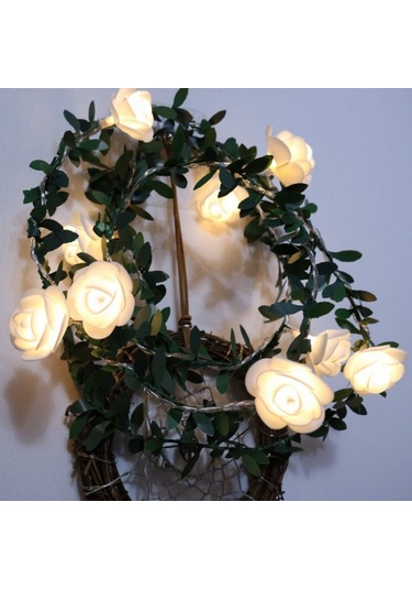 Sones 10m 100 Led Güneş Simülasyonu Yeşil Yaprak Rattan Gül Çiçek Asması Led Işık Dizisi Çelenk Dekorasyonu Diğer