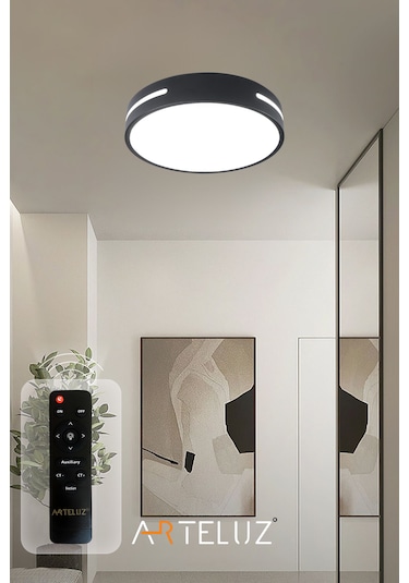 Yuvarlak Model Modern Plafonyer Avize 30 Cm Siyah