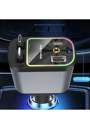 Fochsia 66w 4ü1 Yıldız Işığı Hava Çizgisi Çift Usb-c Usb Çıkışlı 31.5 İnç Ayarlanabilir Kablolu Araç Şarj Cihazı