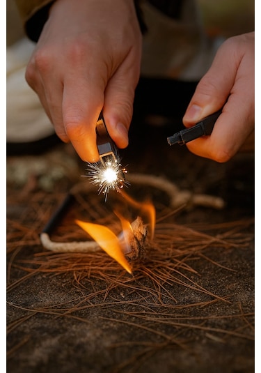 Hayatta Kalma Bilekliği Çakmak Taşı, Pusula, Yüksek Desibel Düdük Çok Amaçlı Bileklik Haki