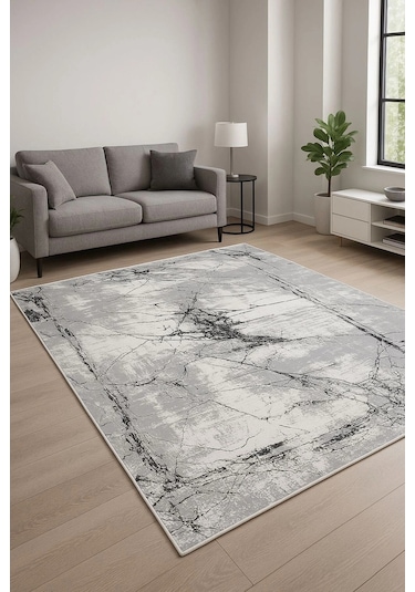 Blghome Mermer Desen Modern Halı Dekoratif Kilim Gri