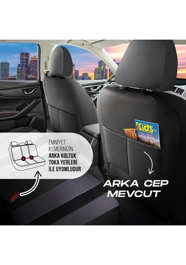 Panda Kapadokya Serisi Jakar Kumaş Oto Koltuk Kılıfı Tam Set Füme - Siyah