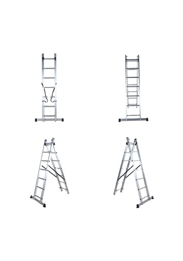 Asil Alüminyum 2 Parçalı Endüstriyel Merdiven Çok Amaçlı 2x6 / 2x7 / 2x8 / 2x9 Basamak En131 Sertifikalı 2x7 Basamak