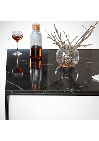 Poly Siyah Mermer Orta Sehpa Metal & Orta Masa Royal /Metal Ayak