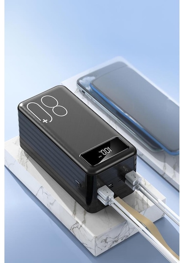 1080 80000mah Ledli 4 Çıkışlı Taşınabilir Hızlı Şarj Dijital Göstergeli Powerbank Siyah