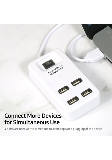 Wezone 4 Port Usb 2.0 Hub Çevirici - Hızlı Veri Transferi - Plug & Play - Kompakt Tasarım - Beyaz