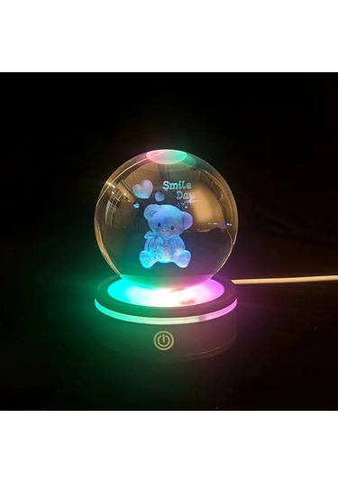 Ayıcık Tasarımlı Renk Değiştiren Dönen Cam Küre Çok Renkli