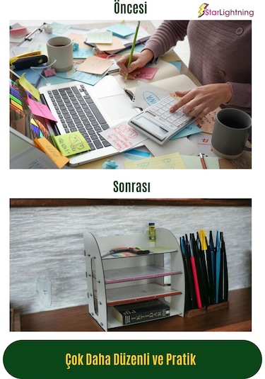 Masa Düzenleyici Organizer Evrak Rafı Masaüstü Organizer Model 6 - Beyaz