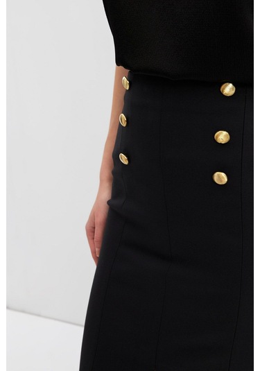 Stella Pulvis Siyah Düğme Detaylı Kalem Etek Siyah