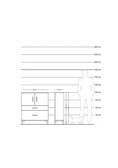 Hyperion Komodin 2 Raflı 2 Çekmeceli 2 Kapaklı 60x44x106 Çam-antrasit Atlas Çam