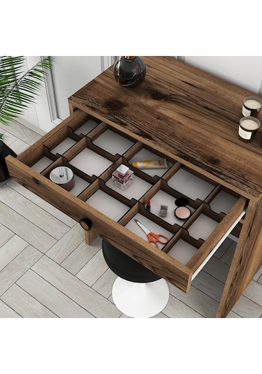 Lizbon Mini Makyaj Masası Aynalı - Ceviz / Ceviz