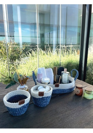 3'lü Düzenleyici Sepet Set Leke Tutmaz Beyaz -mavi Beyaz - Mavi