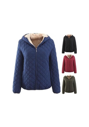 Kadın Kapşonlu Pamuk Ceket Sıcak Uzun Kollu Düz Renk Kapitone Fermuar Cep Rahat Gevşek Fit Kadın Ceket Siyah